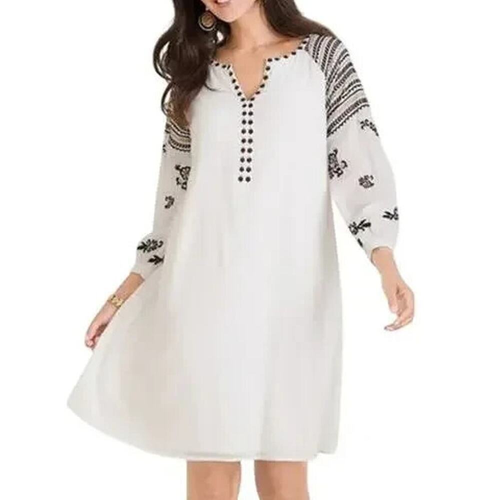 Chico's White Dress with Black Embroidered Detail